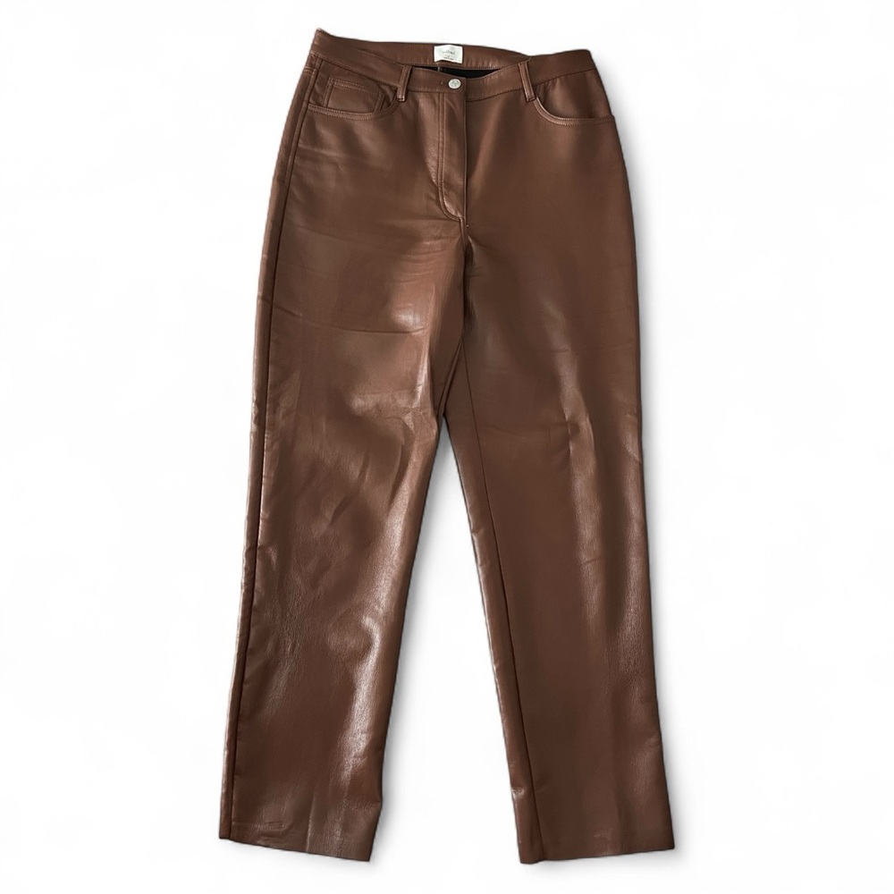 Aritzia Wilfred Melina Pant High Waisted Vegan Leather Cognac Brown Trousers - Picture 2 of 5